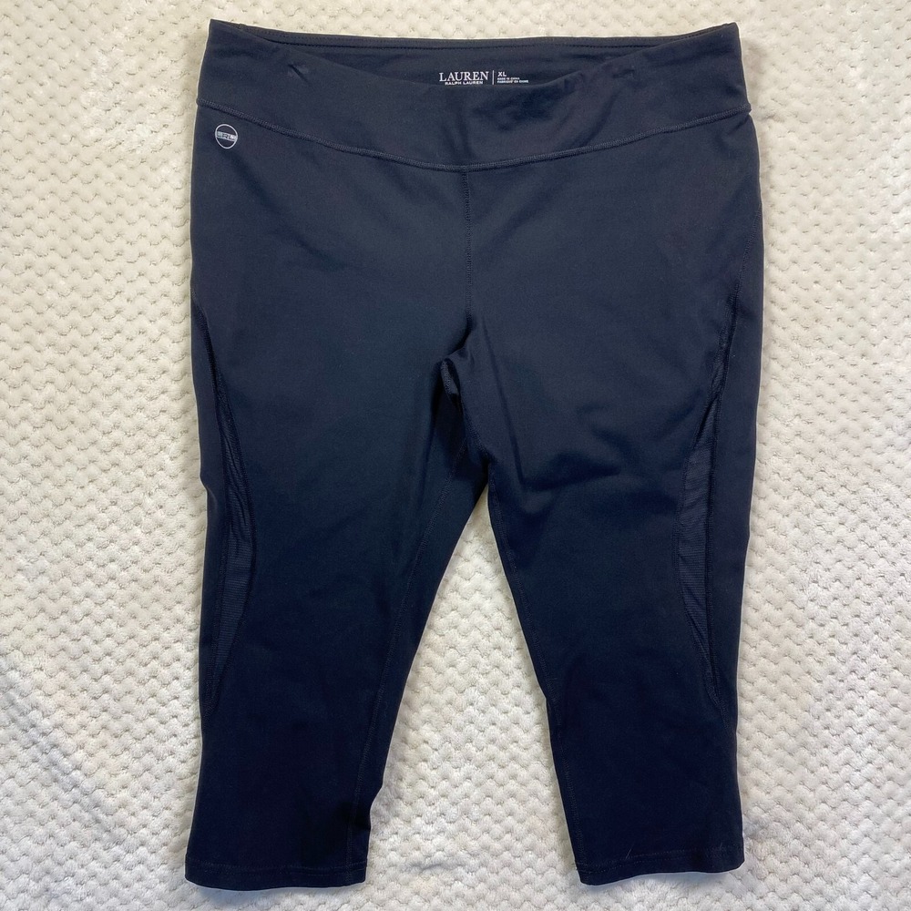 Lauren Ralph Lauren Capri Stretch Black Leggings Mesh Cutouts Women XL